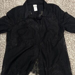 CAbi Black Lace Button-Up Top